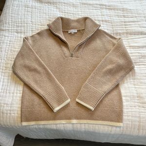 White+Warren Wool-Cashmere Tipped Zip Sweater